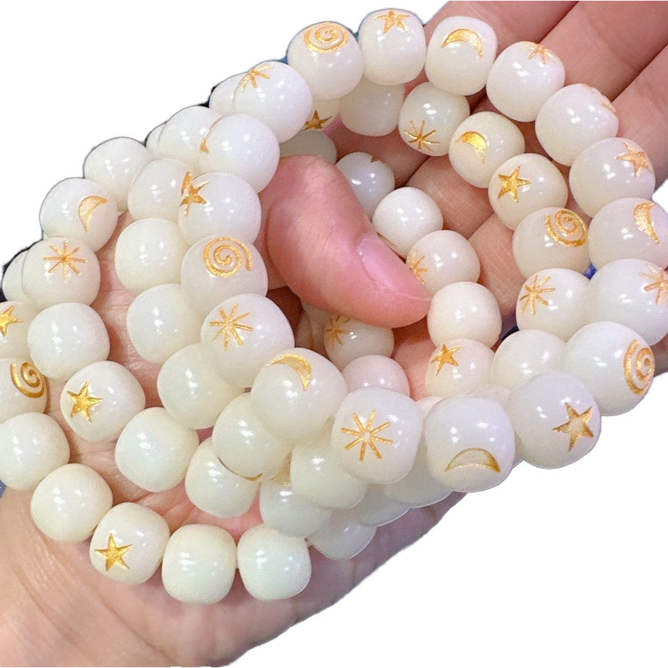 New Bodhi Single Circle Bracelet Fashion Jewelry Buddhist Beads Bracelet Sun Moon Stars Engraved Classic Style for Wedding Gift