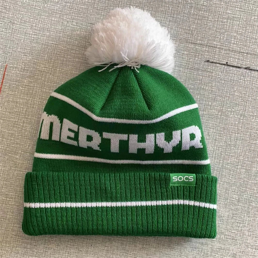 Custom Embroidered Jacquard Knitted Beanie Hat With Pom Pom Bobble Hat
