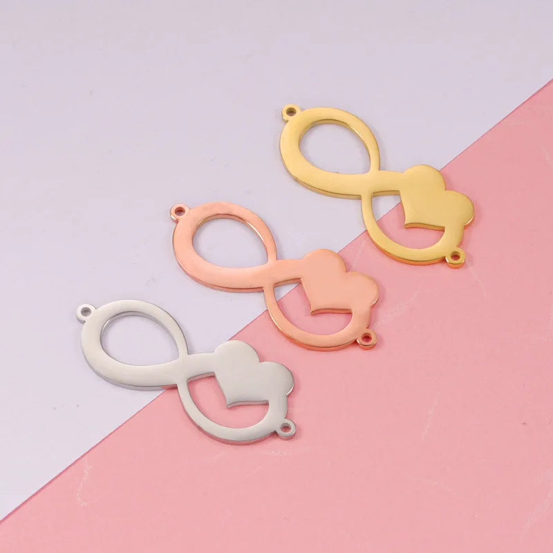 Hot Selling Mirror Stainless Steel Flat Cutting DIY Infinite Heart Customizable Engraved Pendant Accessories