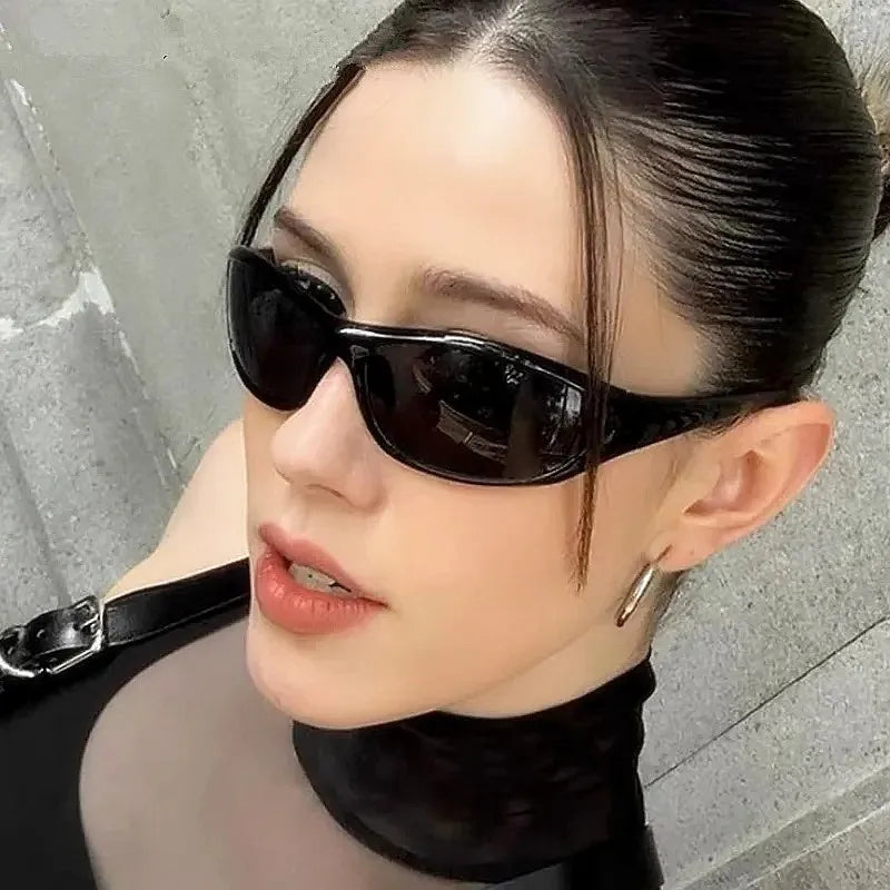 Logo Custom Fashion Small Frame Sports Cycling Goggles UV400 Cat Eye Y2k Women Sunglasses