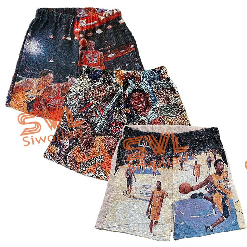 2025 Men Summer Shorts Basketball Design Shorts Men's Woven Handmade 5 Inch Tapestry Shorts