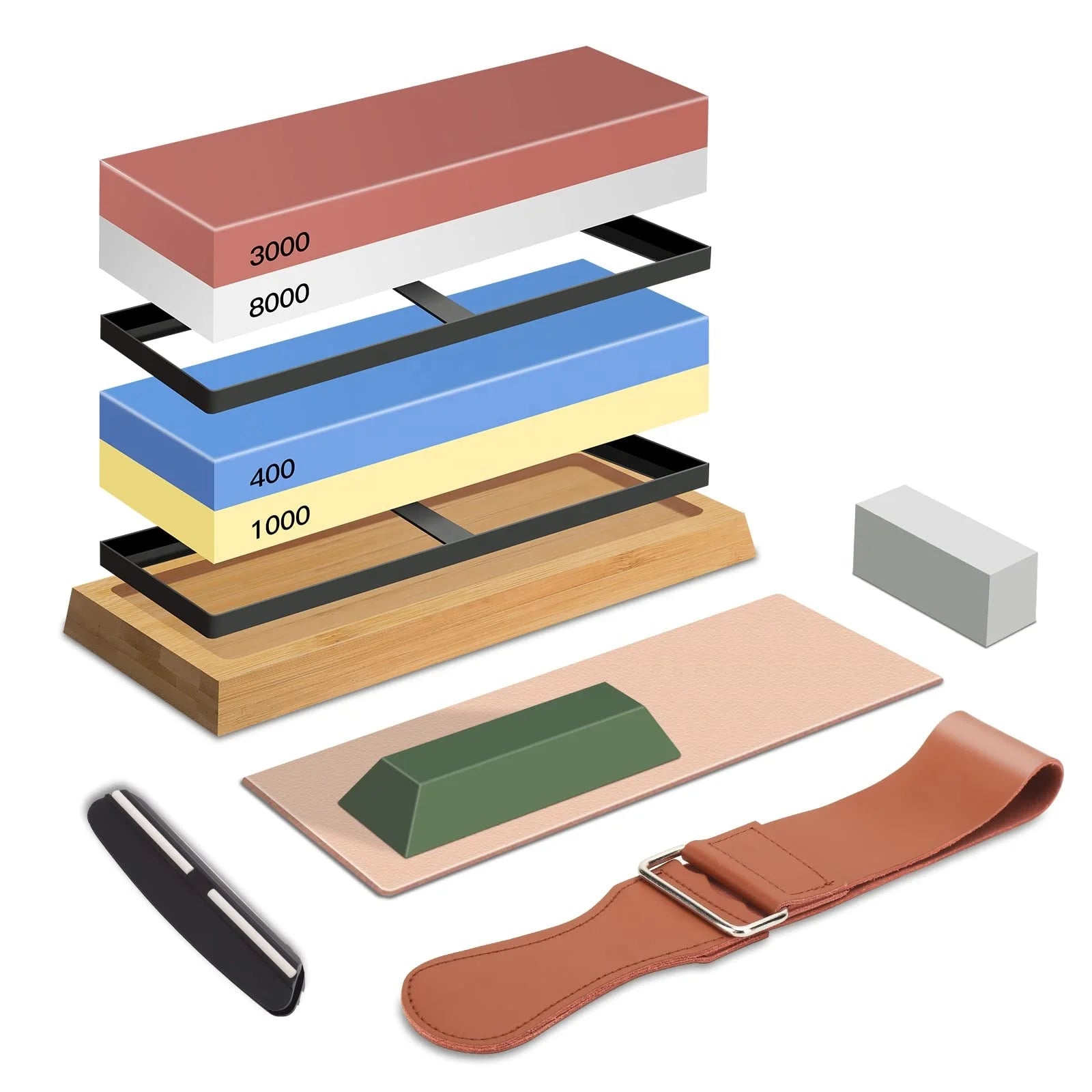 Knife Sharpener Sharpening Stone Whetstone Set Wet Stones 400/1000 3000/8000 Knives Sharpener Kit Bamboo Base With Angle Guide