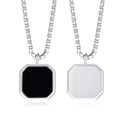 Fashion Black Enameled Silver Square Pendant Minimalist Necklace for Men