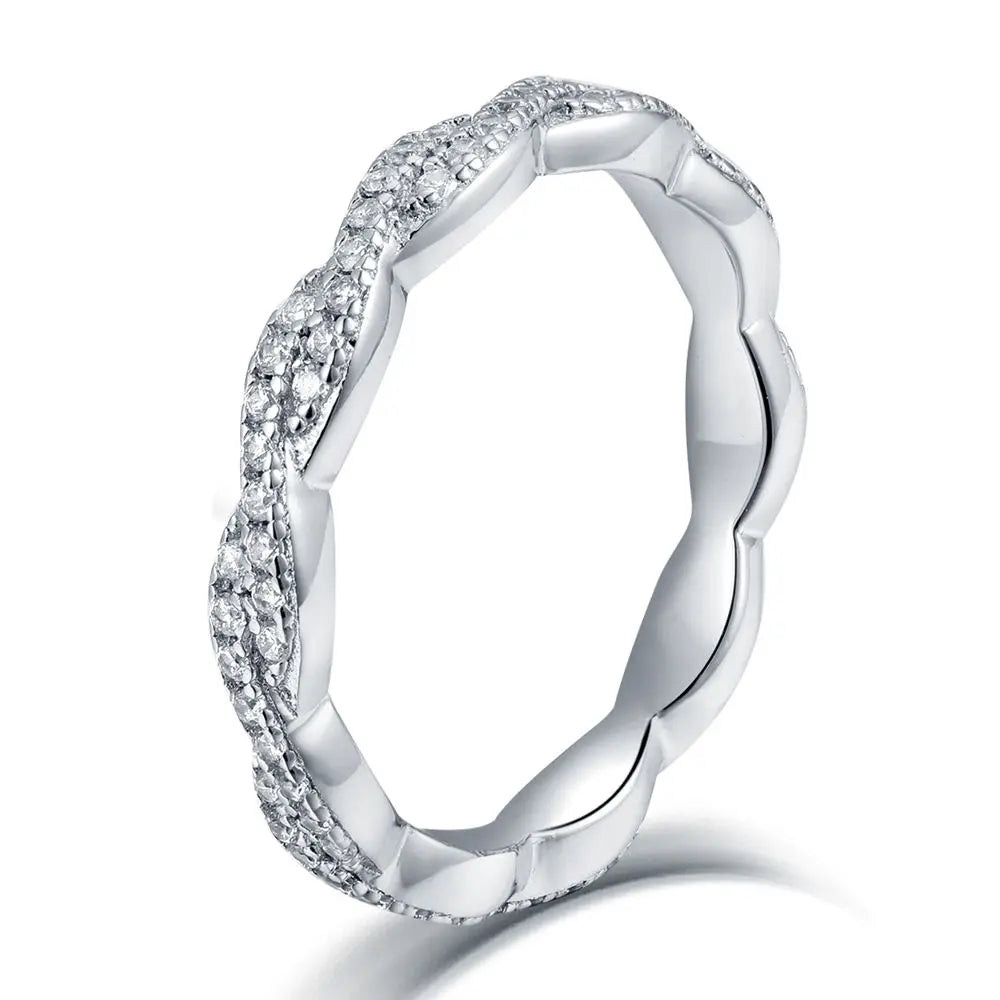 S925 Sterling Silver Trendy Wedding & Party Rhodium/Gold Plated CZ Twist Band Ring Factory Wholesale