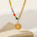 Stainless Steel 18K Gold Plated Classic Opal Sun Shape Pendant Necklace for Women Wedding & Engagement Fashion Jewelry