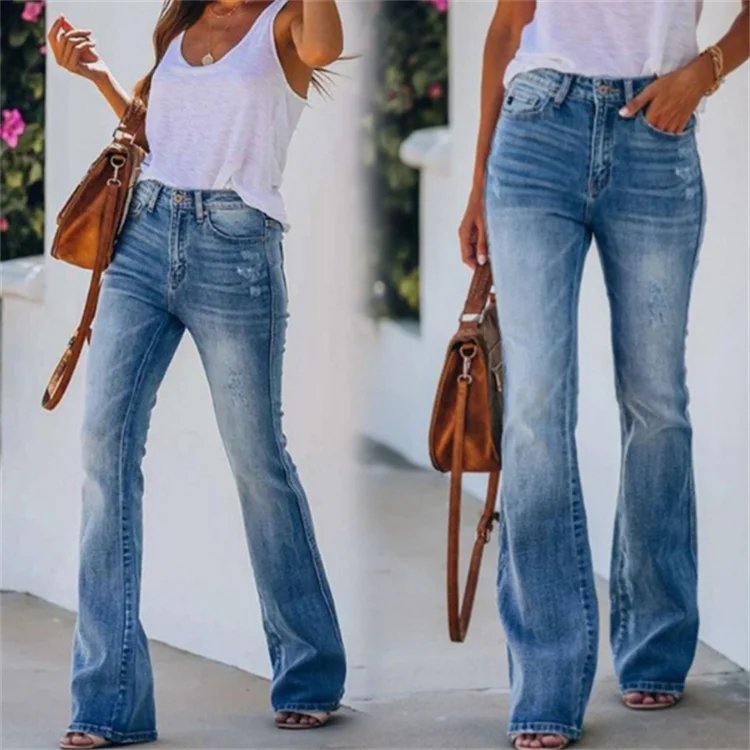 High-waisted Stretch Jeans With Micro-flared Pants for Women