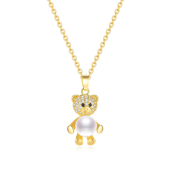 Wholesale Cute Customized Jewelry Choker Necklace Pearl Natural Stone Bear Pendent Necklaces Women Girls