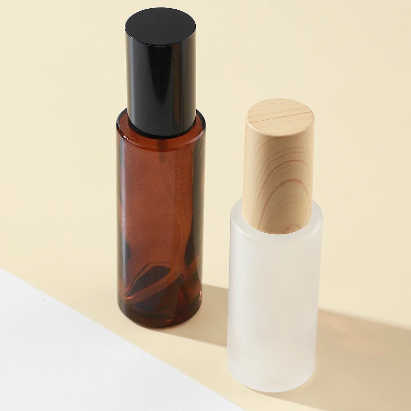 100ml 120ml Stock Amber Flat Shoulder Glass Room Spray Bottle with Black Matte Mist Sprayer for Body Mist Face Cream Use