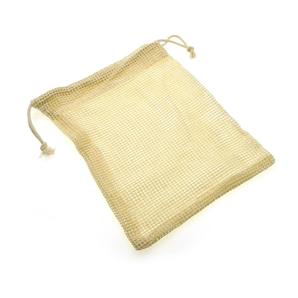 Natural Organic Cotton Soap Mesh Bag Drawstring Soap Saver Pouch Holder Organic Net Bag for Fruit Egg Landry