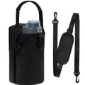 Black 32oz Insulated Water Bottle Holder Carrier Bag with Strap Phone Pocket for Hiking Walking