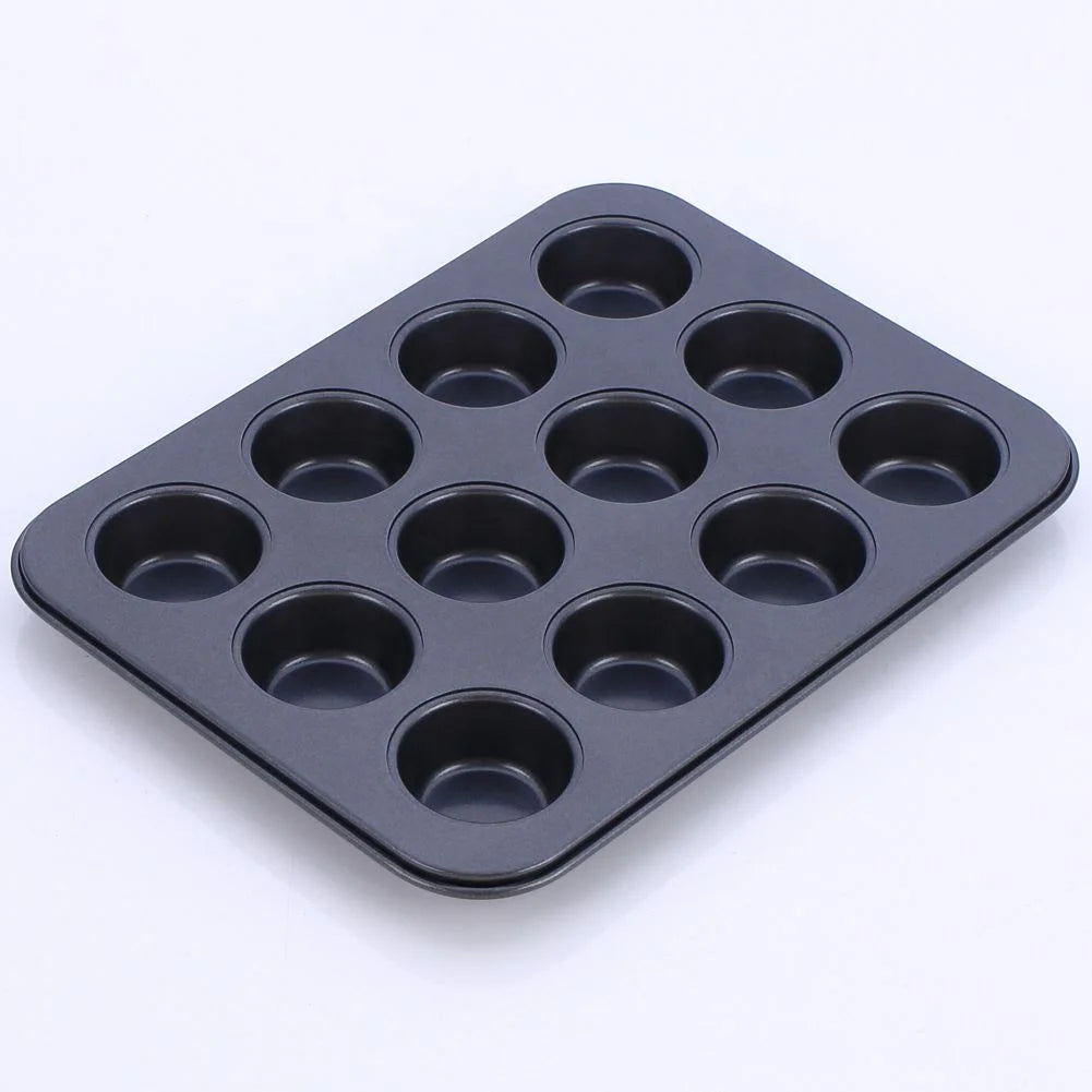 Non-stick Carbon Steel 12 Cups Muffin Pan Baking Tray Round Cupcake Baking Pan 12 Cup Muffin Mold
