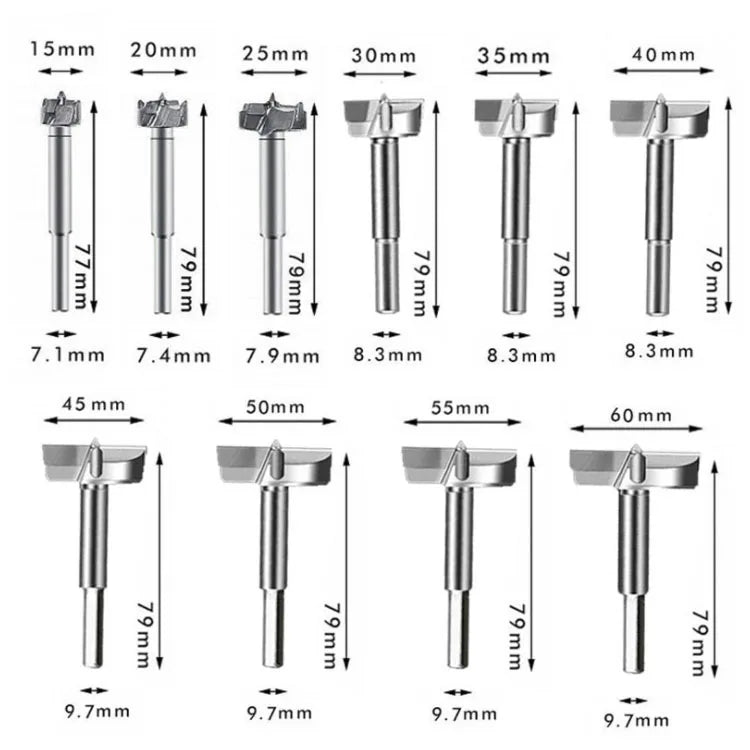 10pc 15mm to 60mm 10pcs Wood Hole Saw Set Hinge Boring Drills Wood Forstner Drill Bit Kit