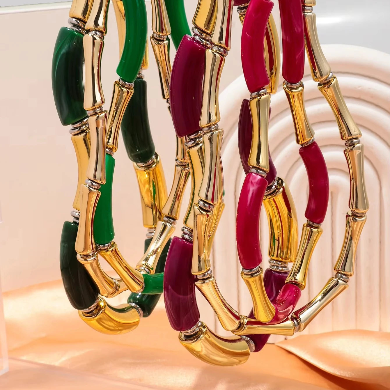 Romantic 2024 Boho Elegance Collar Colorful Marble Amber Luxury Women's Jewelry Bamboo Beads Choker 3PCS  Acrylic Necklace Set