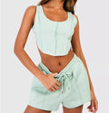 Exposed Seam Crop Top and Shorts Set High-quality Women's Fashion Casual  Set