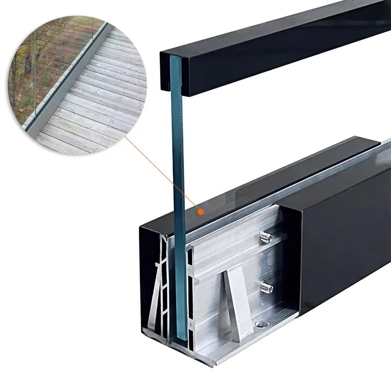 Modern Outdoor Anodized Aluminum 6000 Series Square Profile with Bending & Cutting Services for Laminated Tempered Glass Railing