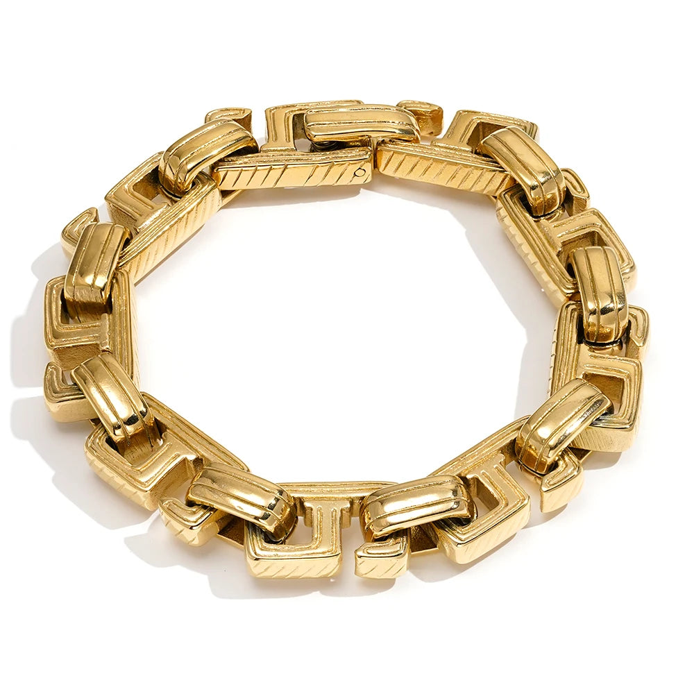 18K Gold Plated Stainless Steel Jewelry Chunky Cuban Link Chain Skull Head HipHop Cuff Bracelet Waterproof Punk Bracelet B252551