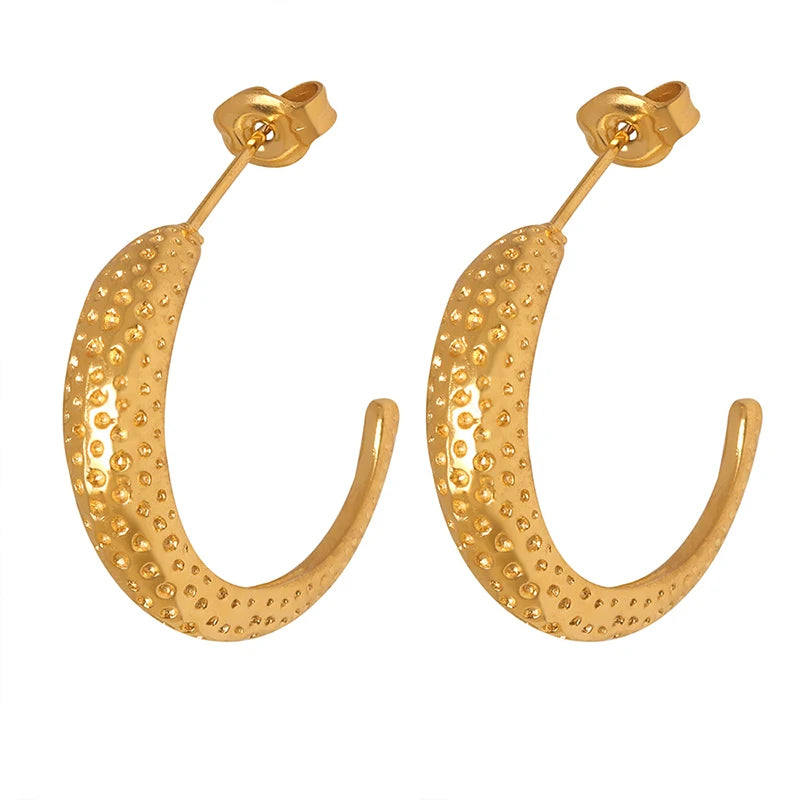 Women Statement Big18k Gold Plated Set Large Cc Zircon Hoop Stud Earrings Stainless Steel