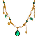 JINYOU 559 Luxury Bling Green Cubic Zirconia Pendant Natural Pearl Stone Chain Necklace Fashion Stainless Steel Handmade Jewelry MegaBDM