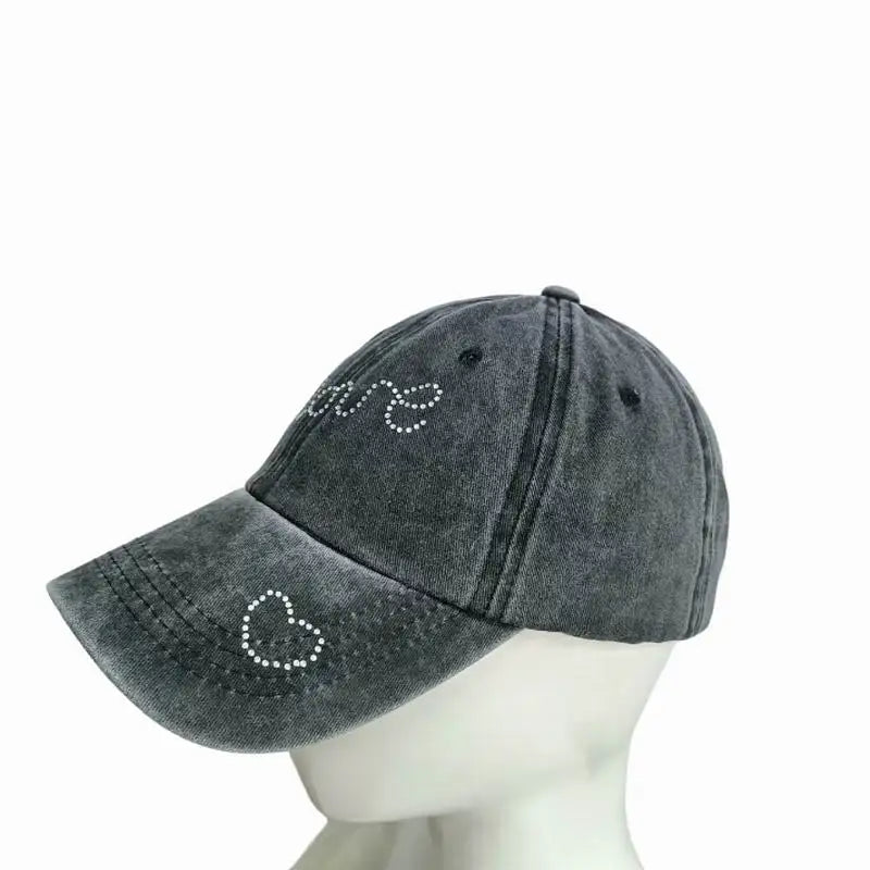 Custom logo Fashion Rhinestone Solid Color Blank Plain Loving Washed Baseball Cap for Women