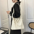 Korean Japan Chic Vintage Polyester Two Straps Open Drawstring Checkered Tote Bags Knitted Crochet Mesh Minimalist Women This