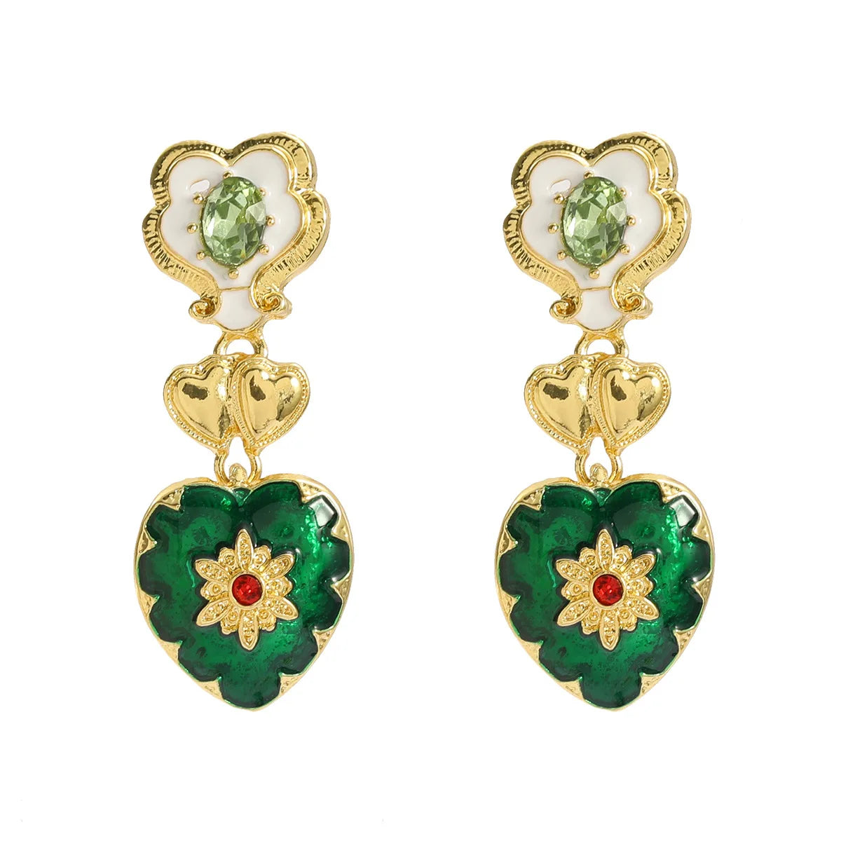 2023 New Arrival Fashion Jewelry Enamel Earrings Exaggerate Fashion Love Flower Earrings Wholesale Heart Drop Gold Earrings