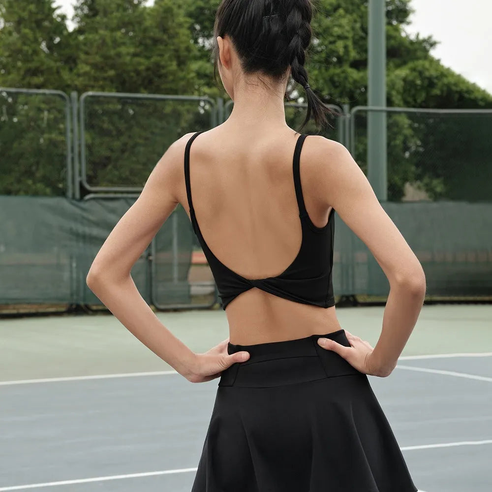 Women's Sexy Sport Bra Twist Backless Spaghetti Straps Padded Gym Fitness Tops for Pilates Yoga Twisted Style Bras for Girls