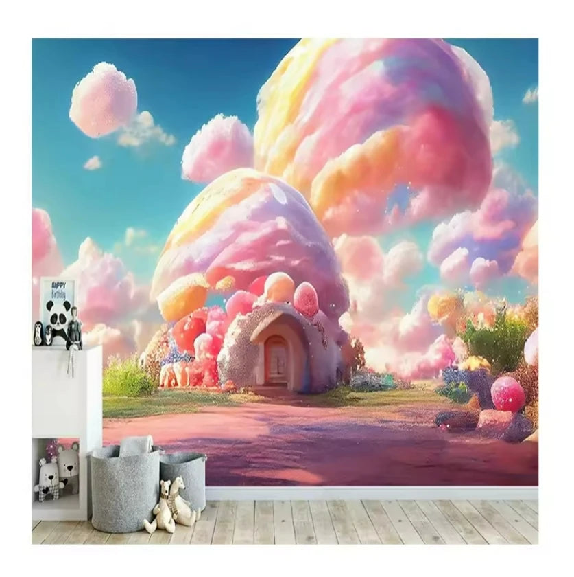 Custom European Style Hand Mushroom Rainbow Floral Wallpaper Anti-Static Waterproof Mural Decor for Living Room Kids Bedroom
