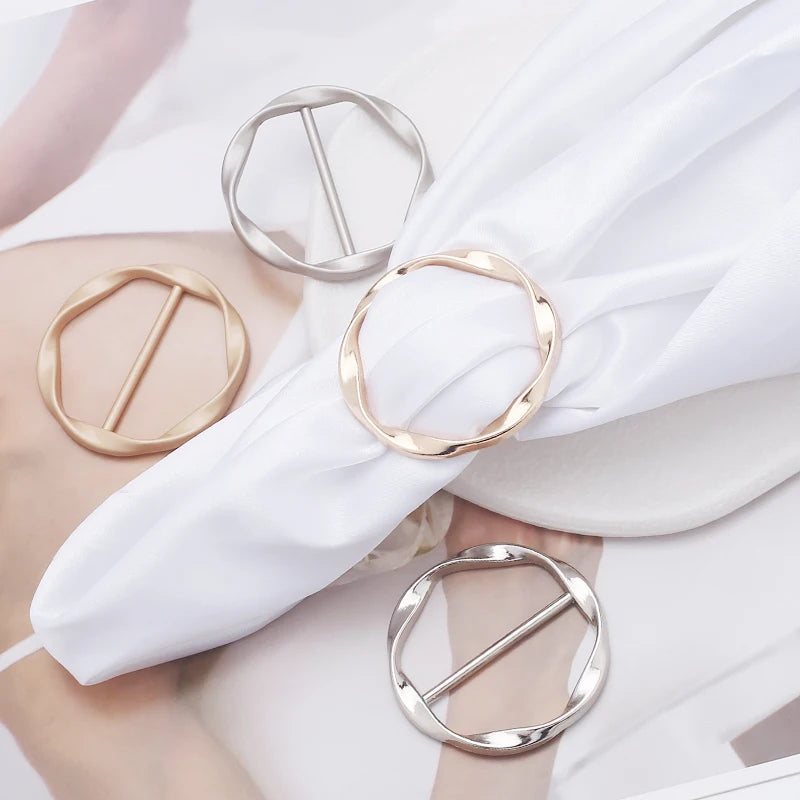 Metal Round Circle Knot Buckle Button - Silk Scarf Ring Clip
