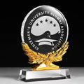 Personalized Circle Round Crystal Trophy with Gold Resin Parts MH-J0145