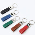 Hot Selling Custom American Style Luxury PU Real Genuine Leather Portable Car Keychain Laser Engraving Custom Leather Key Rings