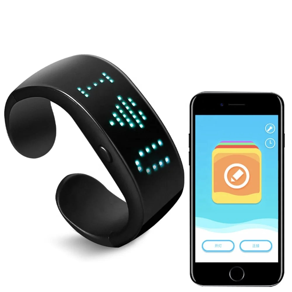 2023 Rechargeable Blue Tooth APP DIY Message LED Wristband Scrolling Text Programmable Display Light-up Bracelet for Club Party