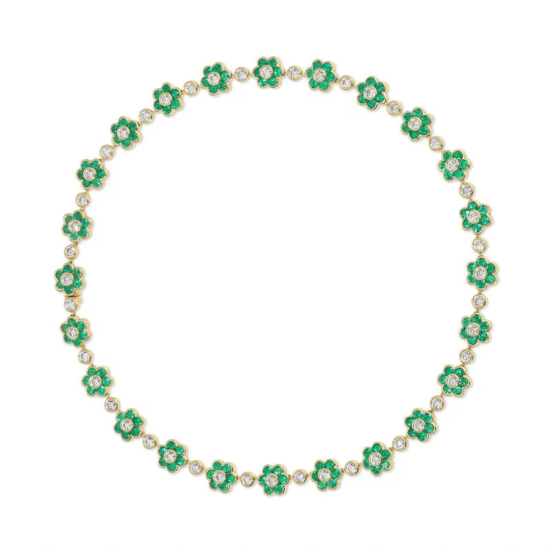 LOZRUNVE 925 Sterling Silver Gold Custom Colored Cubic Zircon Flower Tennis Chain Necklace Choker for Women