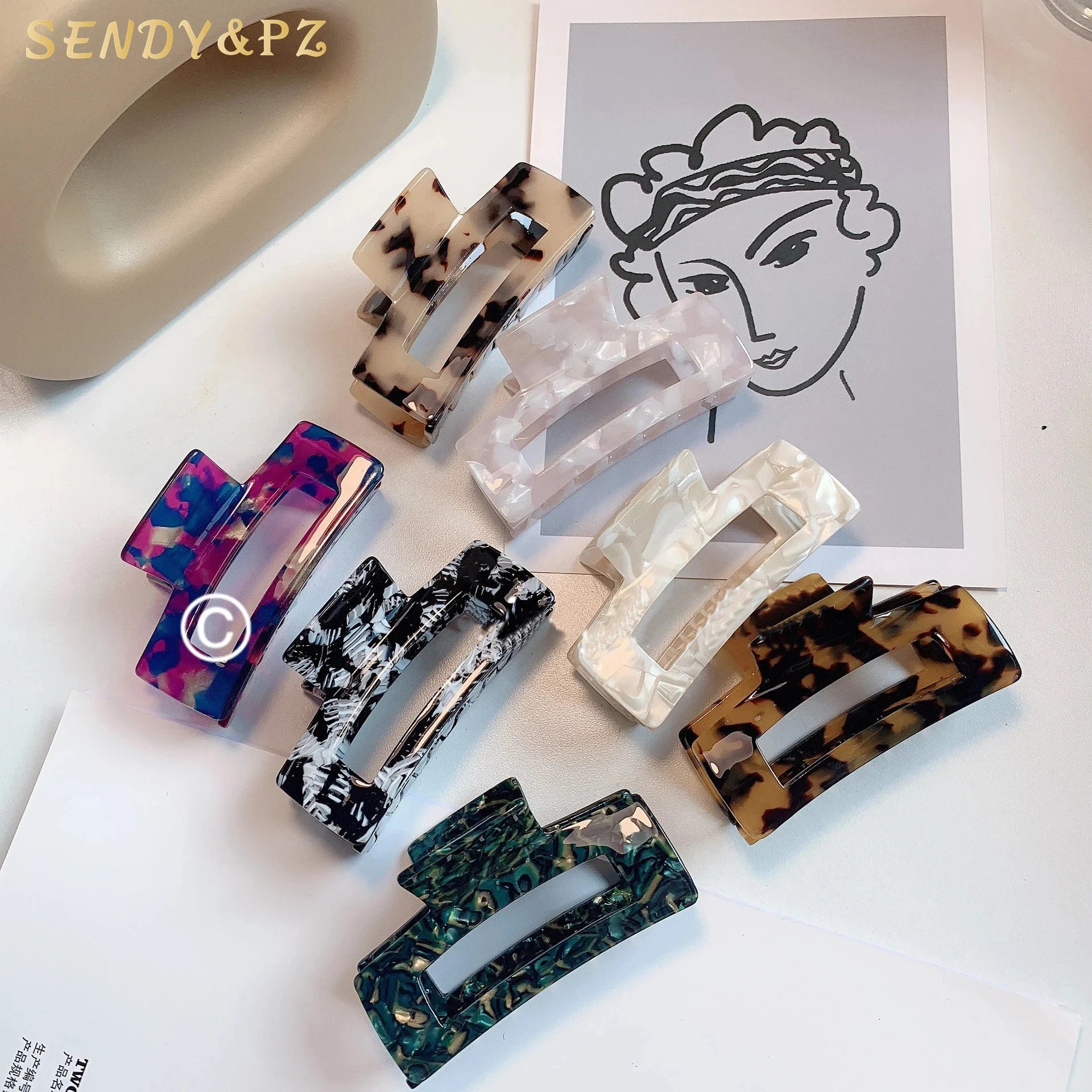 Hot Selling Large 7.8cm Acetate Hair Claw Clip for Women Strong Hold Square Tortoise Shell Jaw Clips for Thick Hair