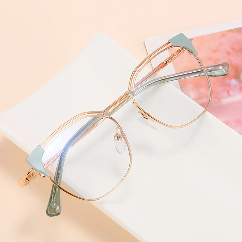 Customizable Metal Square Optical Frames Acetate Hinges Teenager Eye Spectacles Anti Blue Light Blocking Glasses Kids Cat Eye