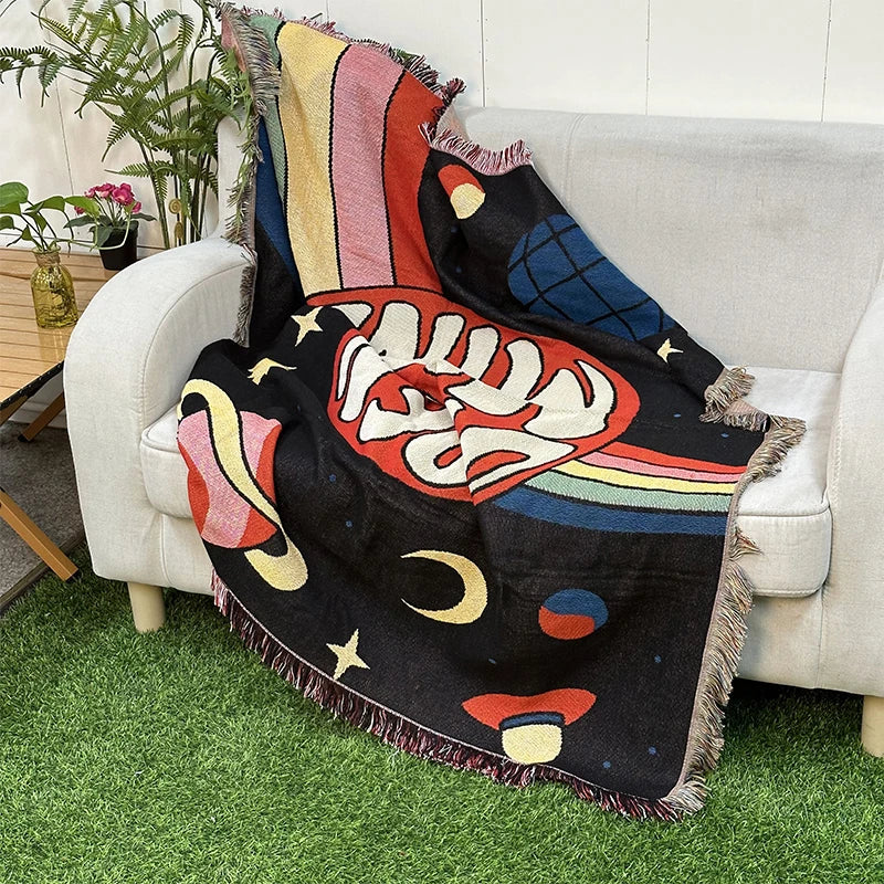 Custom Vintage Floral Cartoon Woven Polyester/Cotton Eco-Friendly Throw Blanket for Picnic & Decor