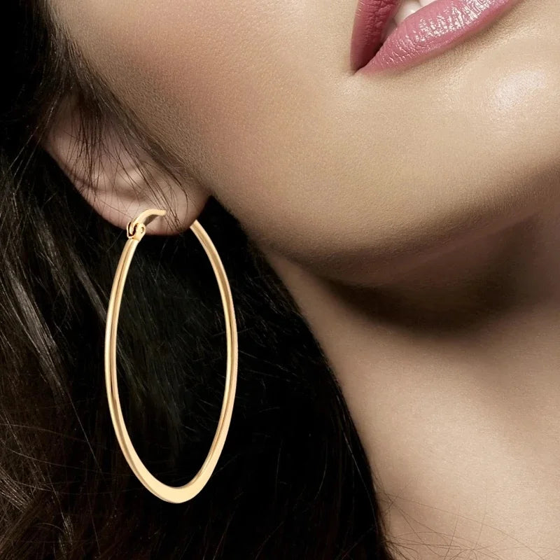 Stainless Steel 18K Gold Plating Thin Line Wire Fashion  Large Oval Hoop Earrings for Women Ear Jewelry Wholesale