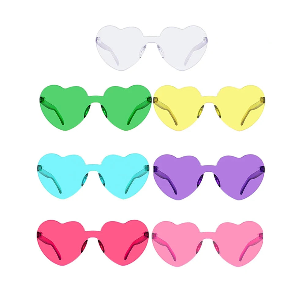 Pafu Bachelorette Party Favor Supplies Transparent Candy Color Frameless Rimless Heart Shape Sunglasses Set of 7