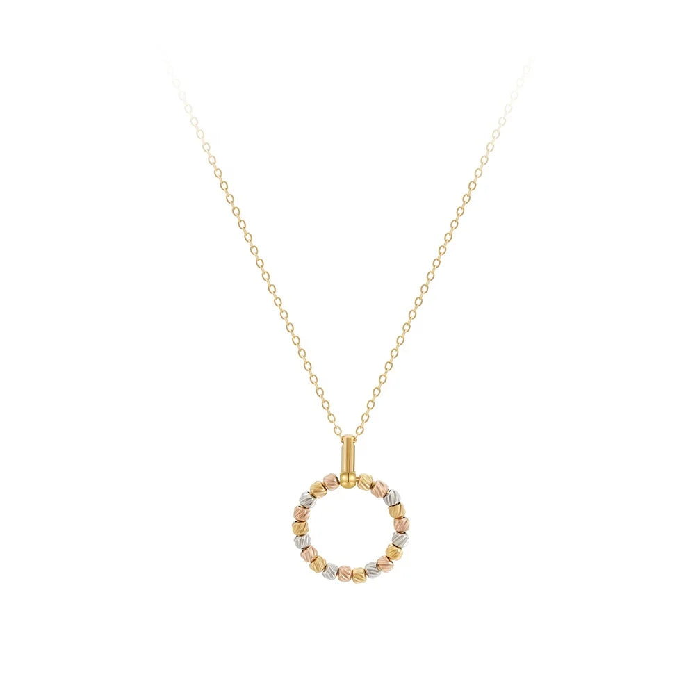 Latest 18K Gold Plated Stainless Steel Jewelry Mix Color Steel Bead Hollow Round Pendant for Women Necklaces P233376