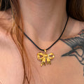 2024 Dazan Summer New 18k Gold Plated Tarnish Free Stainless Steel Bow Butterfly Tie Pendant Leather Chain Necklace for Women
