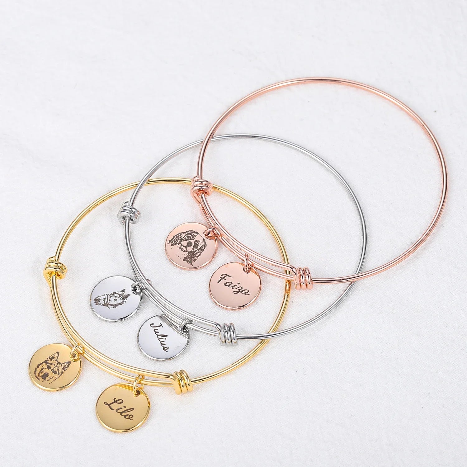 Personalized Pet Photo Disc Bracelet for Women Tiny Cat Name Pendant Bracelet Custom Animal Photo Stainless Steel Jewelry