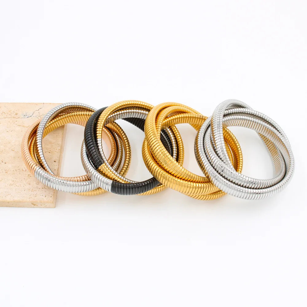 Hot Selling Stainless Steel Three Bracelets Encircling 18K Gold Plated Bangles Designable Fashion Jewelry