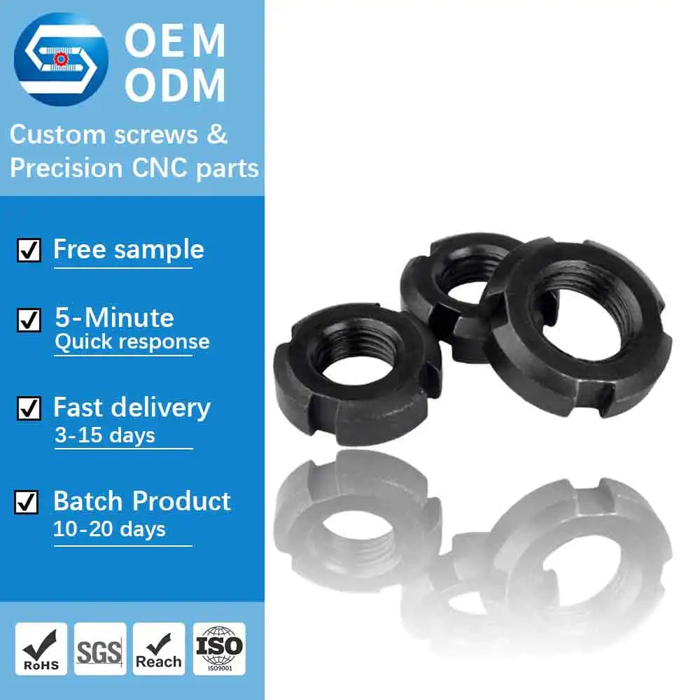 High Strength Grade 8.8 Carbon Steel Black Oxide DIN 1804 Slotted Round Nut Bearing Lock Nuts Precision Shaft Positioning Nut