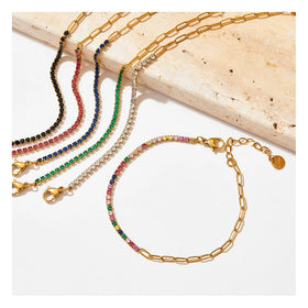 ERESI Wholesale Jewelry Waterproof Gold Plated Stainless Steel Accessories Stitching Paper Clip Chain Inlaid Zircon Bracelet