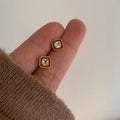 7mm Dainty Zircon Brown Enamel Square Mini Stud Earrings Edged 18K Plated Earrings for Women Modern Vintage Minimalist Jewelry