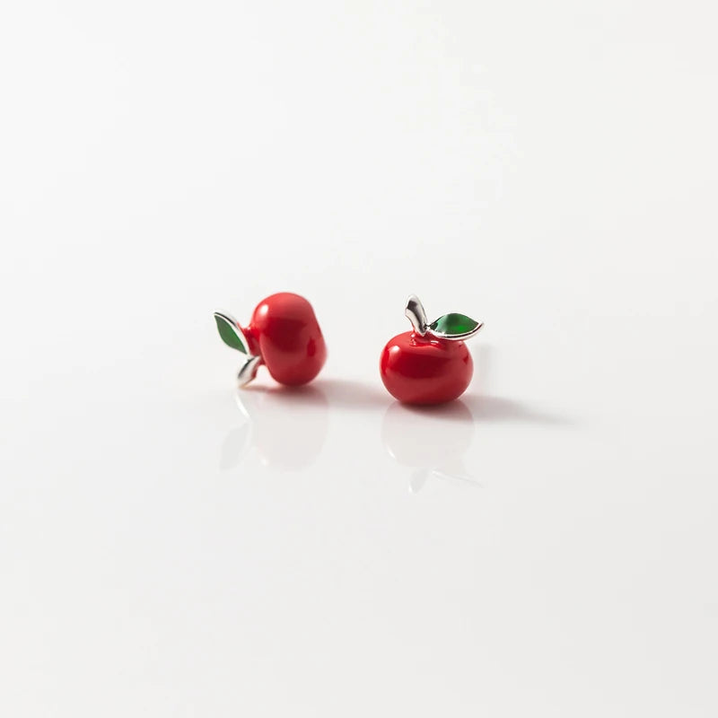 925 Sterling Silver Red Green Enamel Girl's Stud Earrings for Women Gifts Jewelry