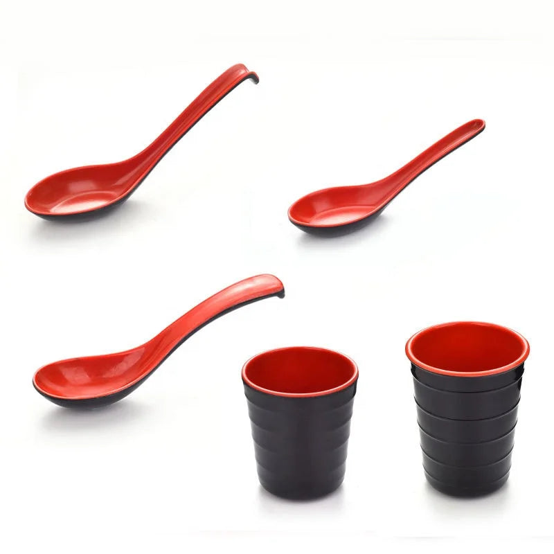 Restaurant Tableware Two Color Cup Black and Red Melamine Spoon