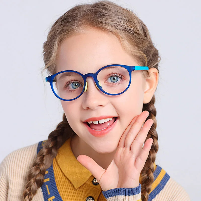 TR90 Flexible Frame Children Sunglasses Kids Optical Round Computer Glasses with Anti-Blue Light AC Lens Material