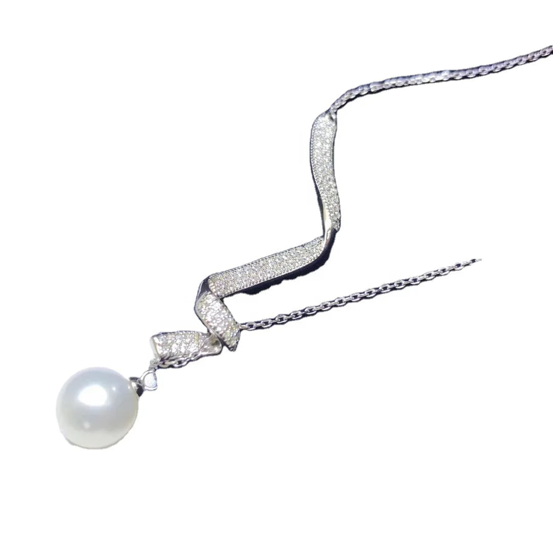 N020 8-9mm DIY Natural  Freshwater Pearl Charm Pendant Necklace Chain Accessory 925 Sterling Silver Jewelry for Women