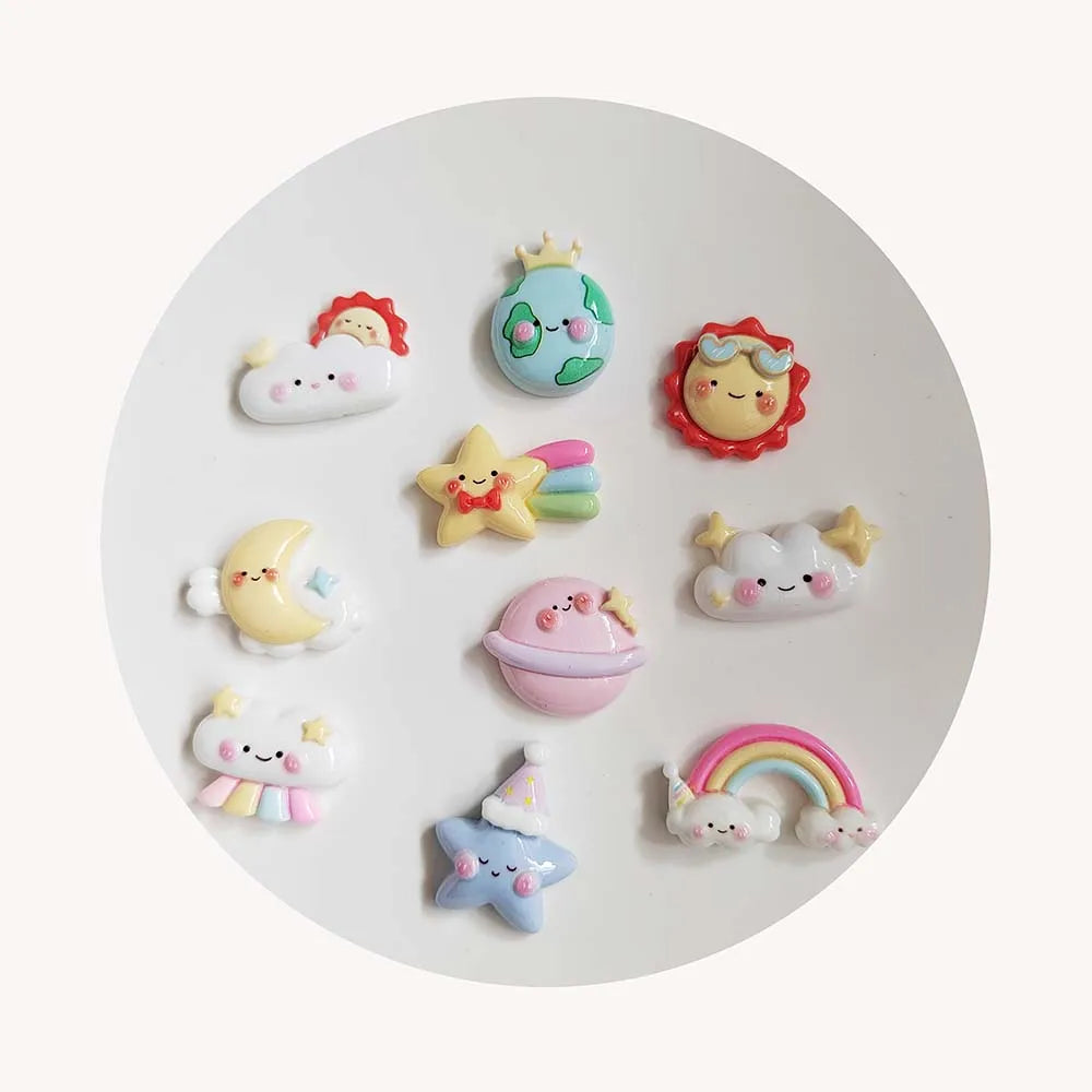 100Pcs New Cute Mini Cartoon Sun Star Moon Rainbow Flat Back Resin Cabochons Scrapbooking DIY Jewelry Craft Decor Accessories