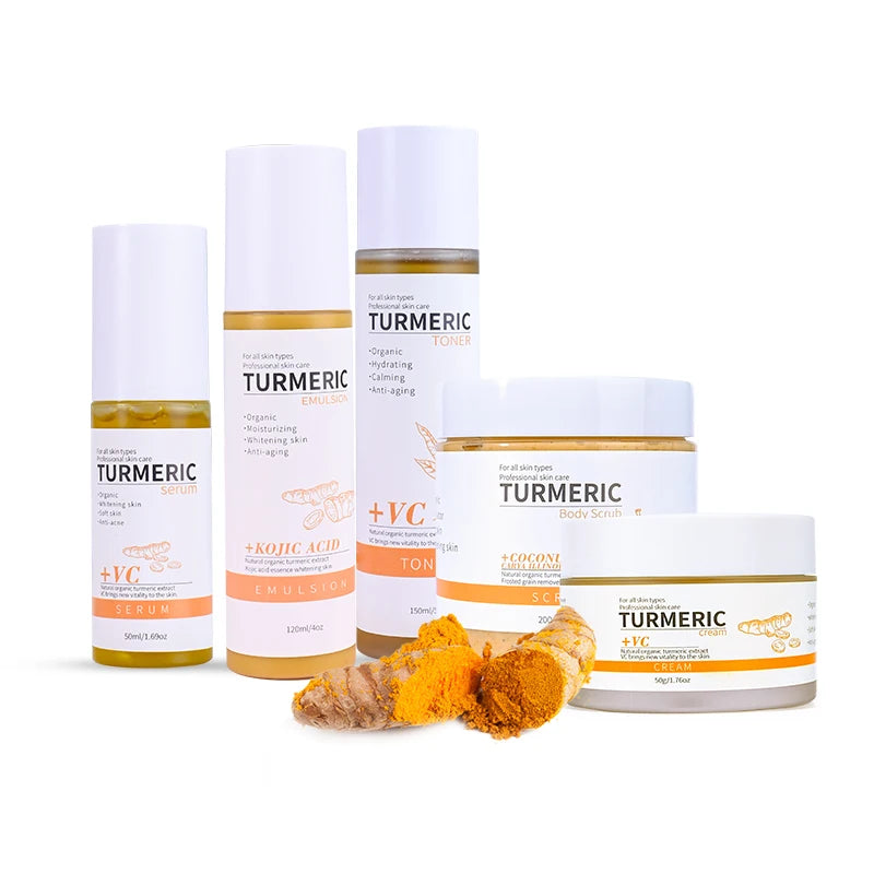 Private Label Vitamin C Organic Face Care Set Anti-acne Serum Body Lotion Whitening Cream Gift Set Turmeric Skin Care Set